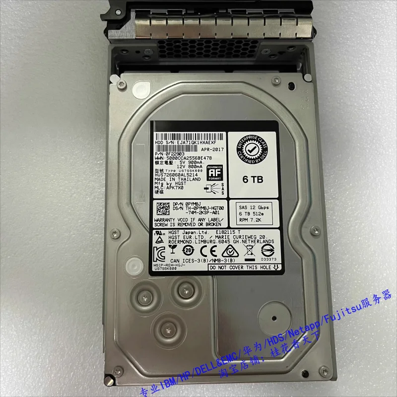 

0PYM8J 6T 7.2K SAS 12G 3,5-дюймовый серверный жесткий диск PYM8J б/у