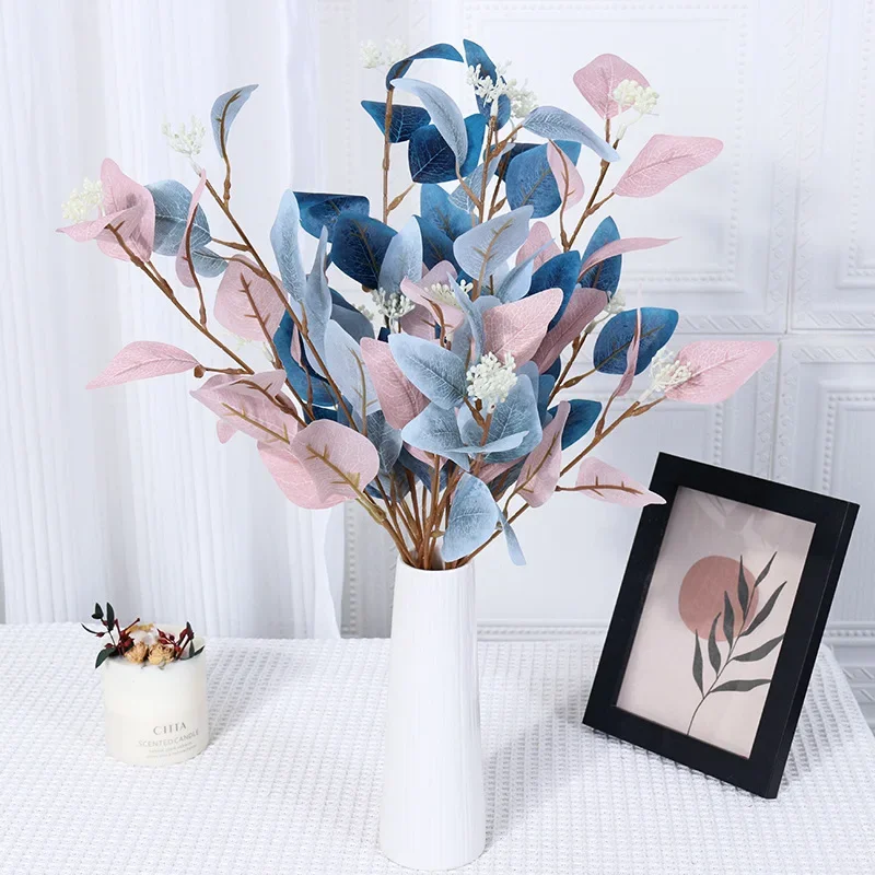 50cm Artificial Eucalyptus Leaves with Fruit Wedding Home Decoration Fake Flowers Green Plants Wedding Home Eucalyptus Leaves