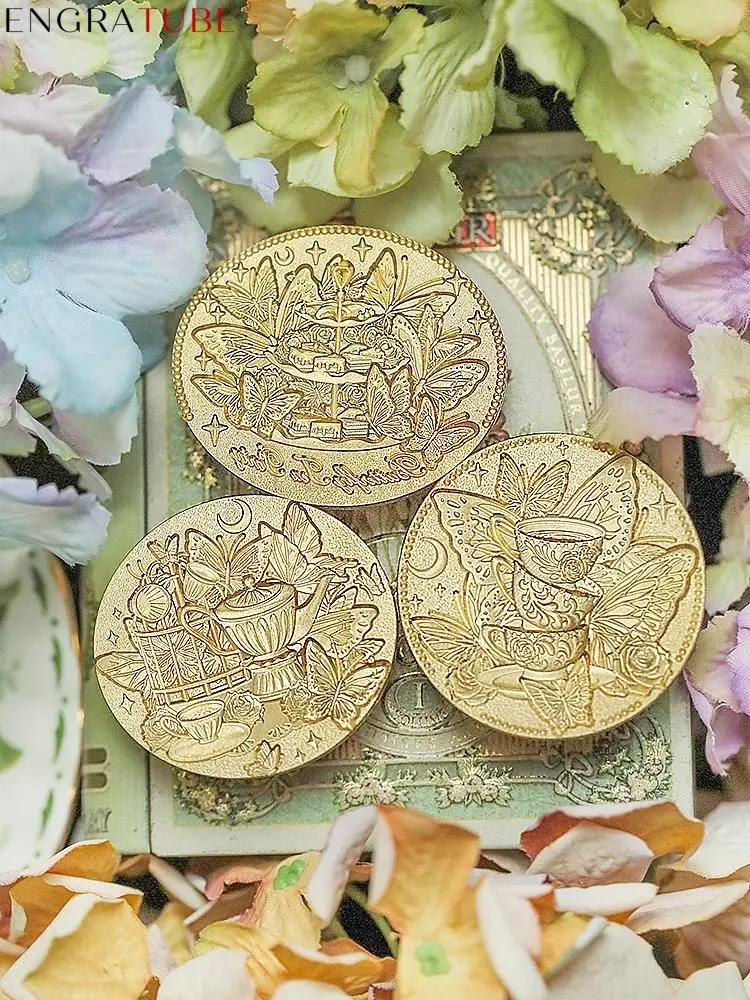 

3D Embossed Wax Seal Stamp Frosted Spring Butterfly Tea Party China Teacup Gift Wrapping Wedding Greeting Card Decoration Tool