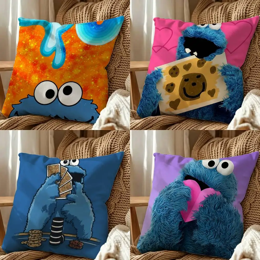 The Cute Cookie Monster Square Pillow Case Multi Sizes For Car Home Bedroom Decor Custom Valentine Gifts