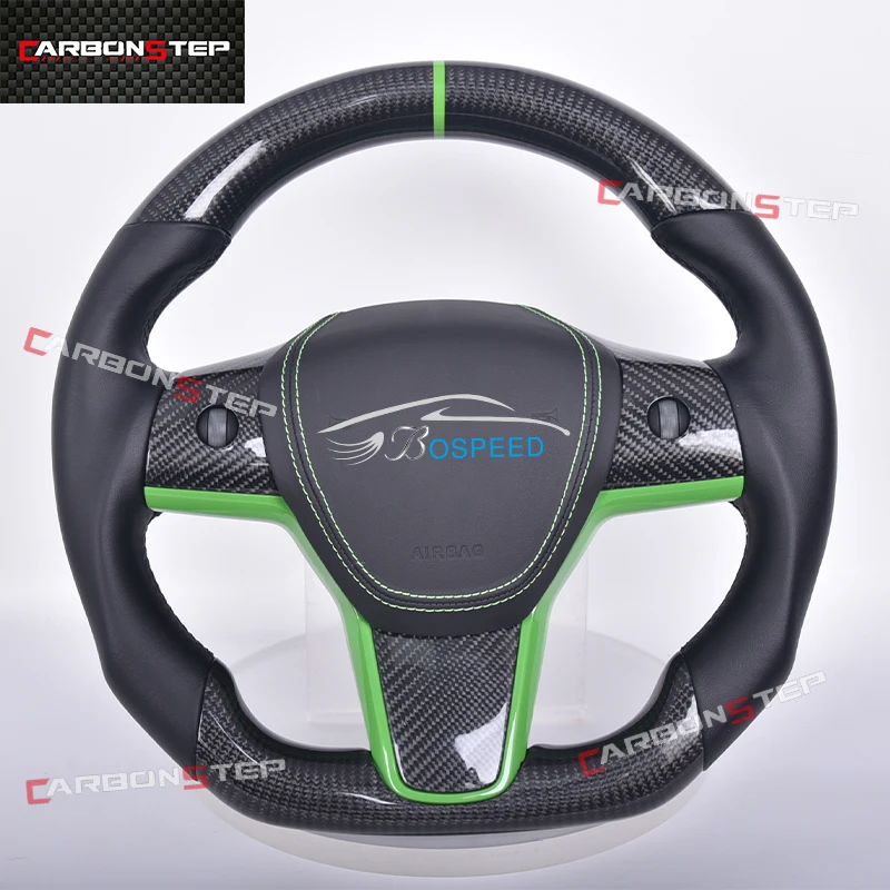 New Style For Tesla Model X S 3 Y Yoke Plaid Full Black Leather Carbon Fiber Car Steering Wheel Heating Upgrade Custom