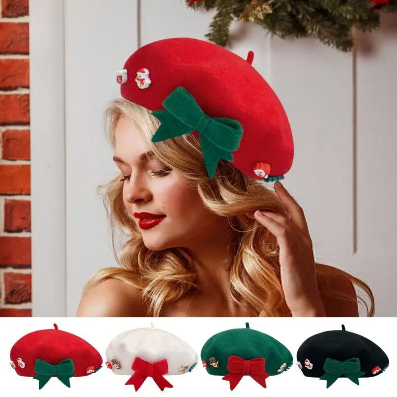 Christmas Hat Fashion Warm Hat Women's Cute Christmas Beret Hat Decorative Wool Artist Beanies Hats Painter Hat for Adults