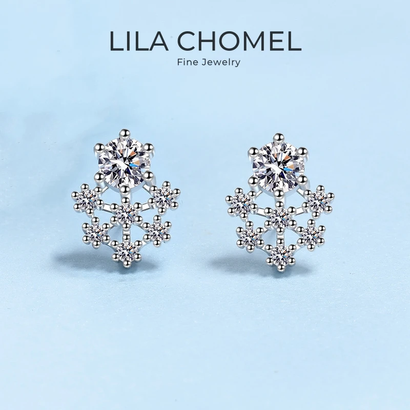 

Women Wedding 18K White Gold Daughter Birthday 0.5CT Moissanite Diamond PT950 Platinum Girl New Year Gift Snowflake Earrings