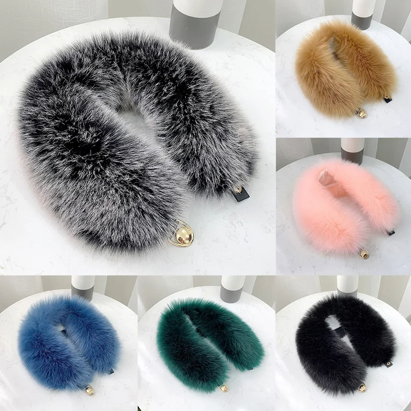 Faux Fuchs Pelz Kragen Schal Frauen Pelzigen Pelz Kragen für Winter Mantel Kapuze Pelz Dekor Plüsch Gefälschte Pelz Schal Parkas Jacke Pelz Kragen – Detail 10