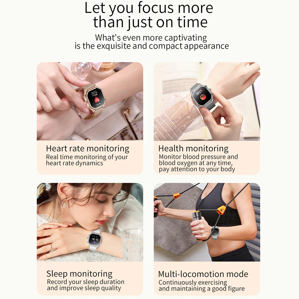 For Huawei Xiaomi 2024 Fashion Ladies Smartwatch Bluetooth Call 1.4’ HD Small Screen Heart Rate Monitor Waterproof Smart Watch