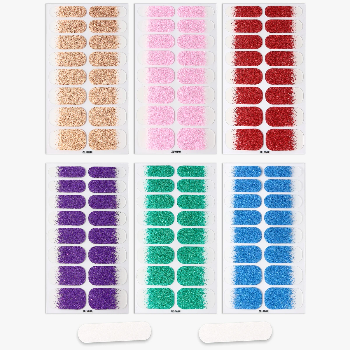 16 Tipps/6 Blatt Full Cover Nagelaufkleber Farbverlauf Funkelnde Nagellackstreifen Glitzer Nail Art Aufkleber DIY Maniküre Dekoration