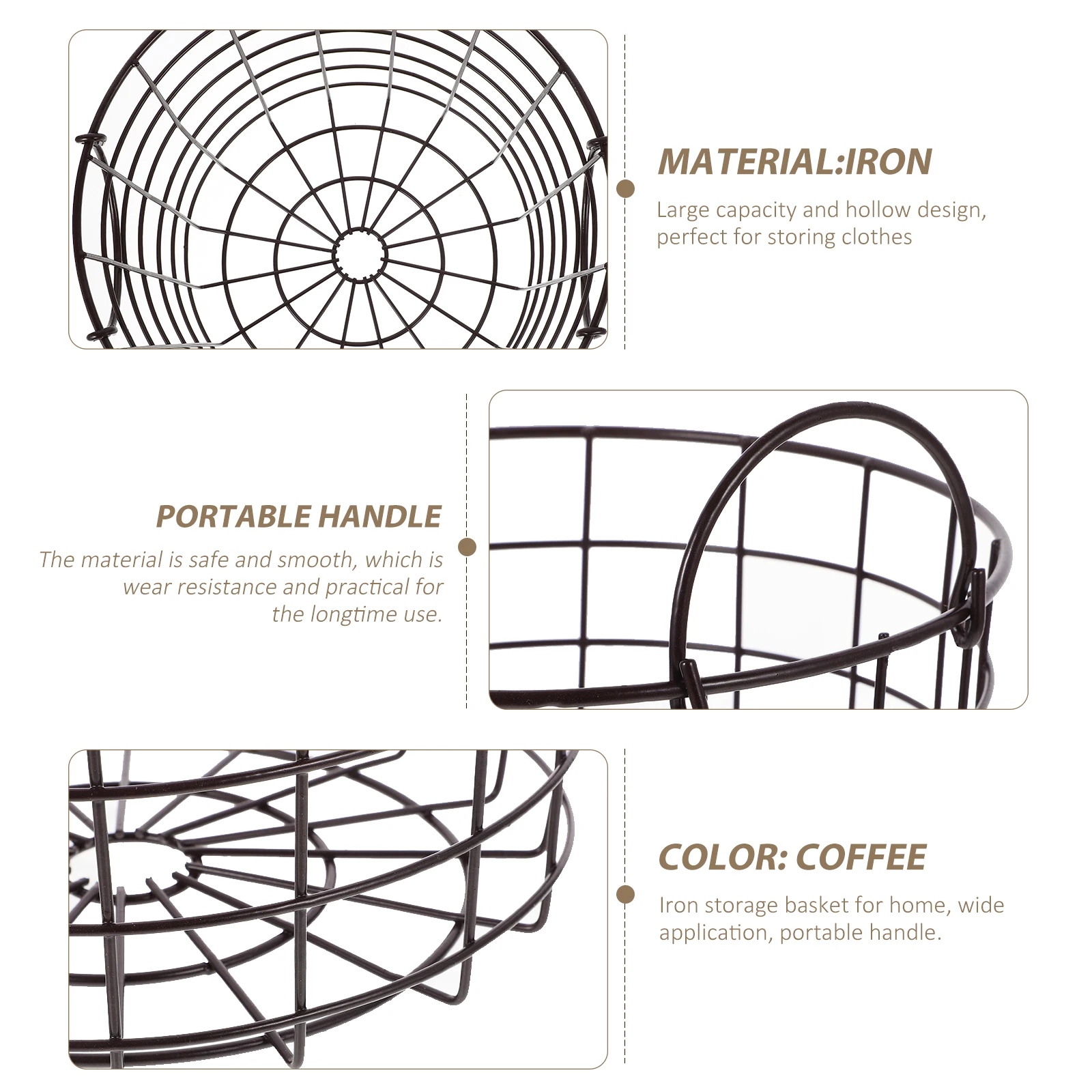 

1pc Large Capacity Hollow Laundry Basket Storage For Clothes Sundries With Handles Iron Multifunctional Portable Home Organizer