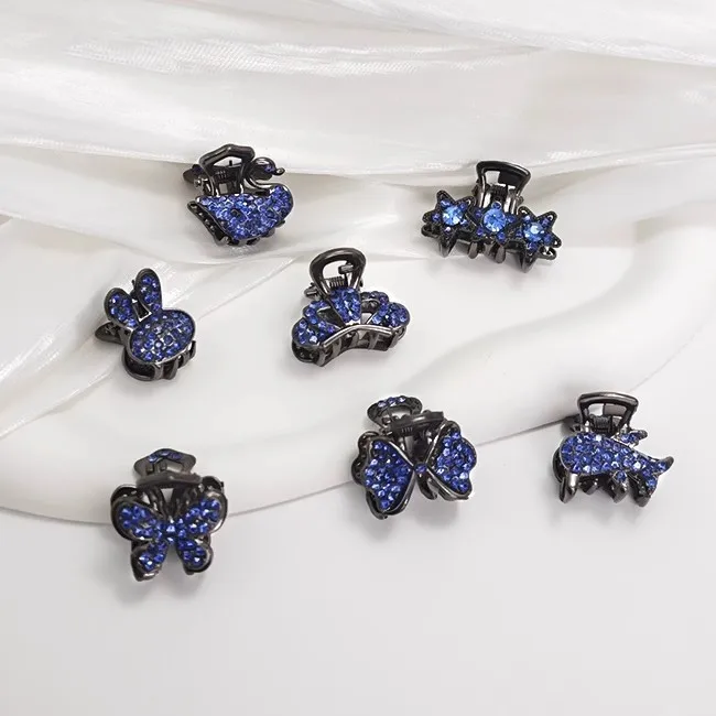 

2/4pcs-New blue rhinestone small hairpin small rhinestone bow half-up hairstyle alloy small hairpin cute fringe clip