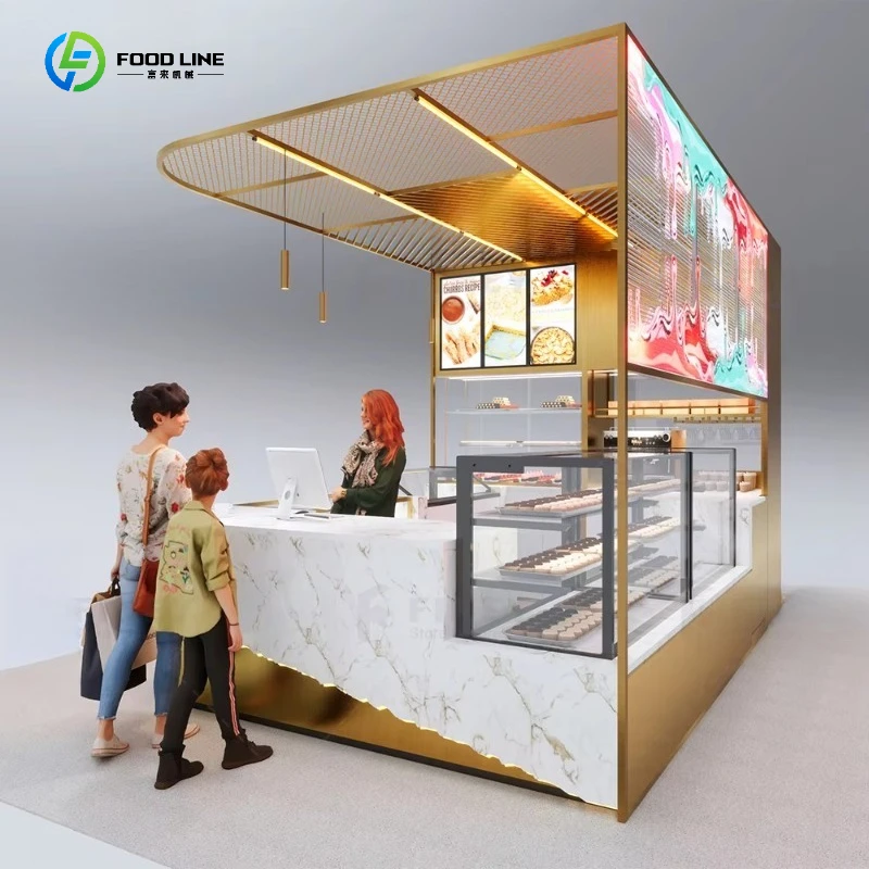 FL Customized Supermarket Mall Gold Shopping Center Coffee Kiosk Ice Cream Kiosk Chocolate Food Kiosk Stand for Mall 2026 New