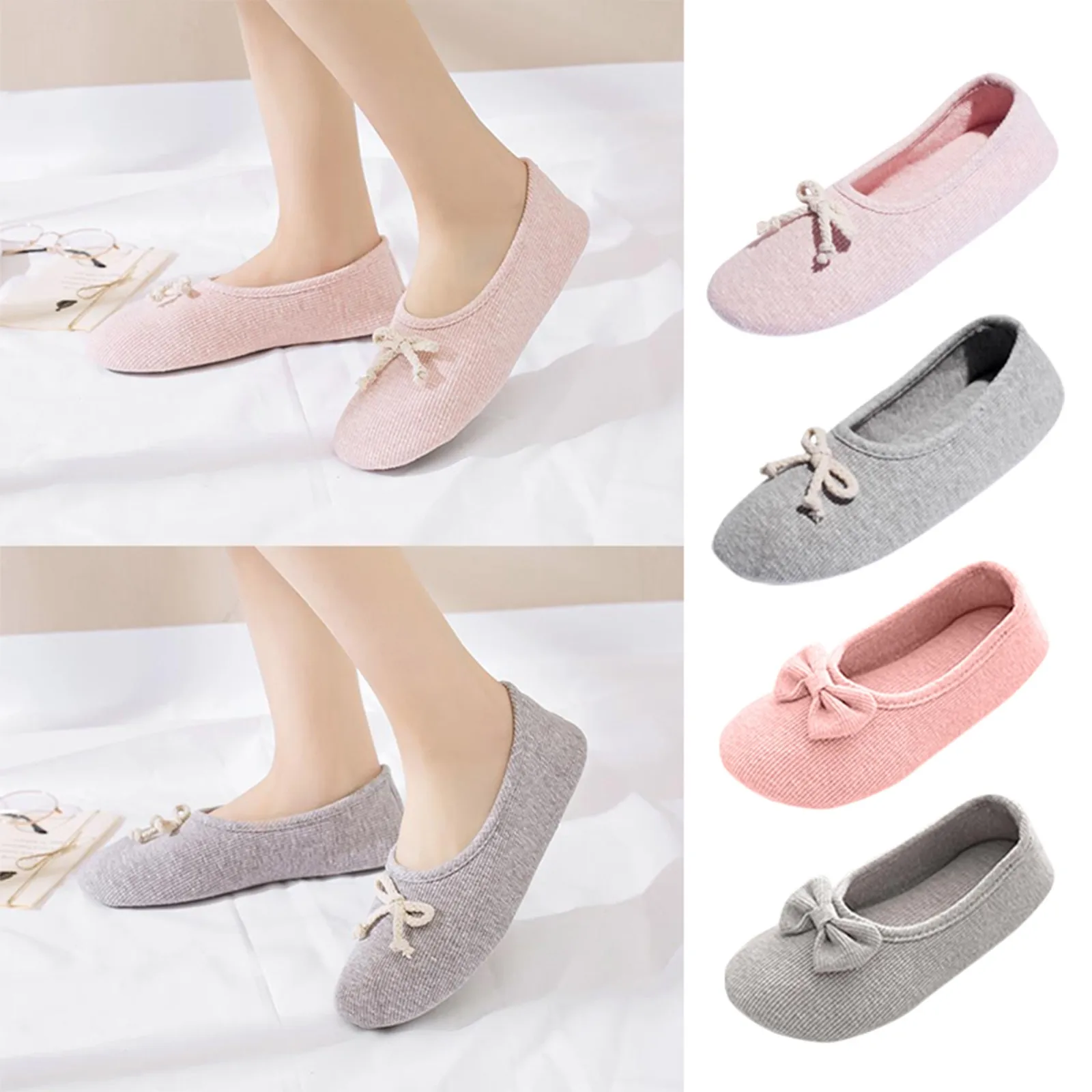 Women Memory Foam Slippers Comfortable Knitted Cotton Closed Toe Non-slip Home Shoes Indoor Outdoor Ladies Flat Shoes