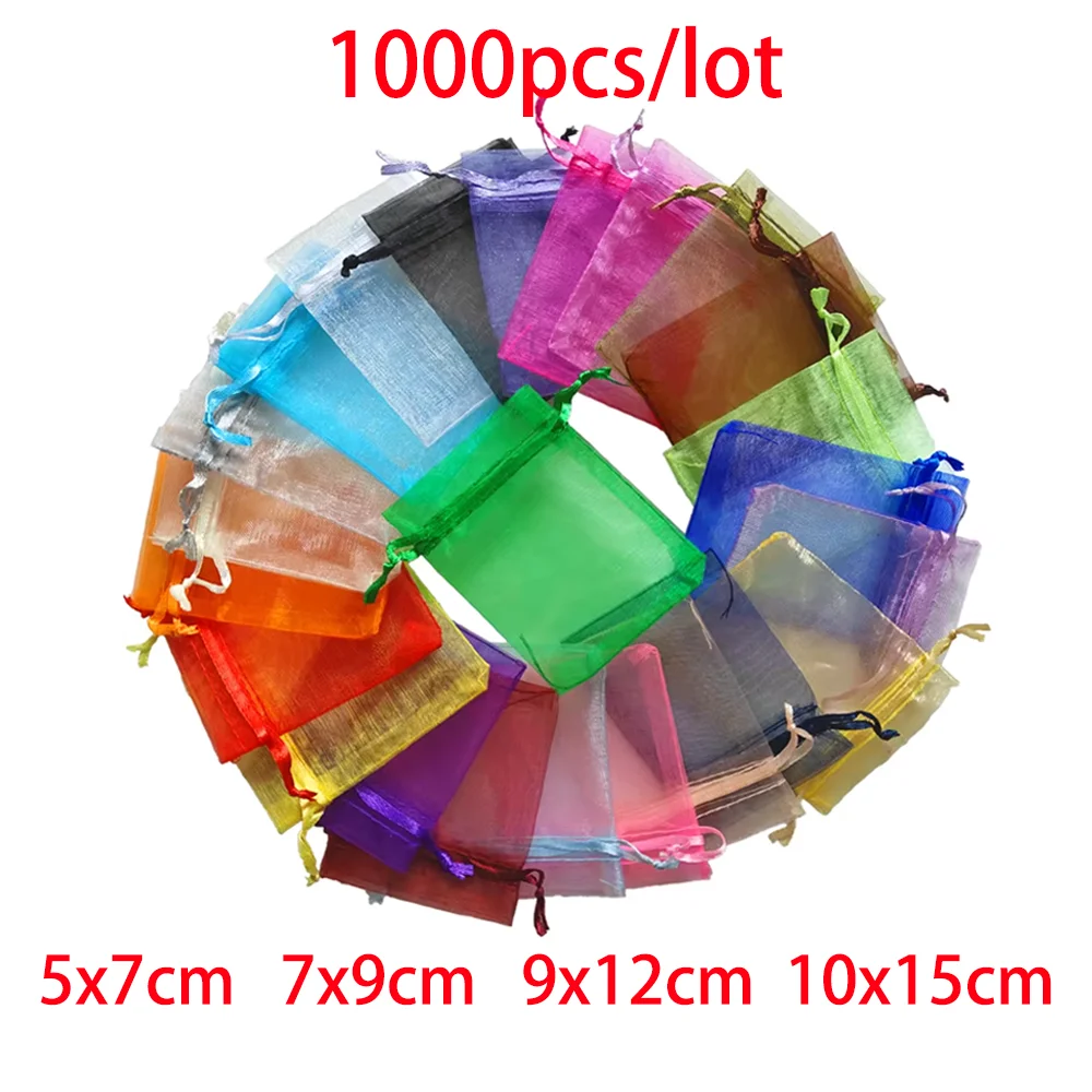 

1000pcs Organza Gift Bag Multicolor Drawstring Pouches For Candy Jewelry Bag Packing Wedding Gift Bags Organza Bag Wholesale