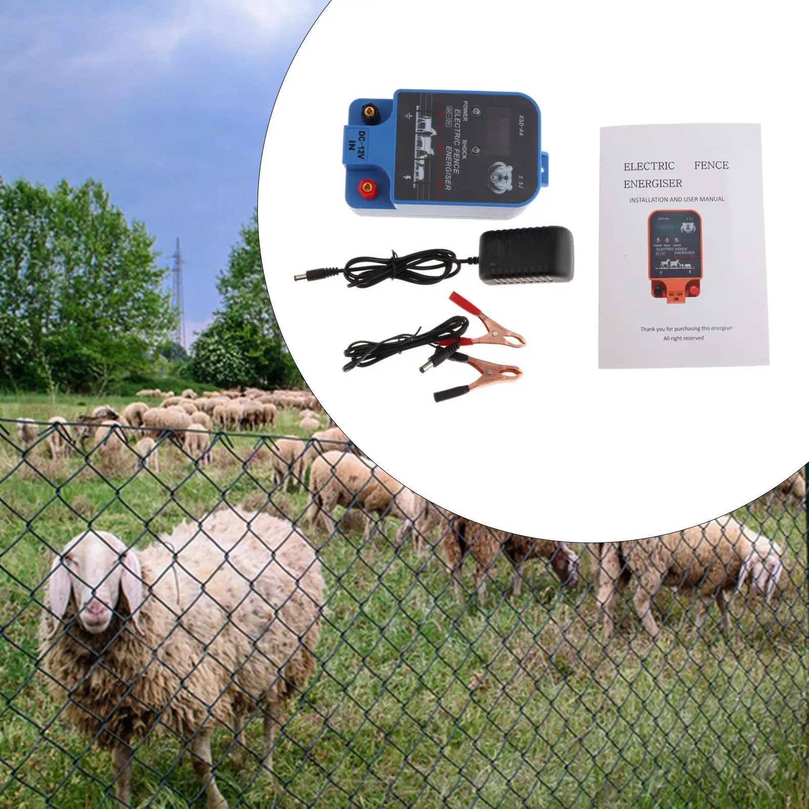 Fence Controller Electric Fence Energizer 20km Range for Livestock Poultry Agricultural Fencing with Two Terminals