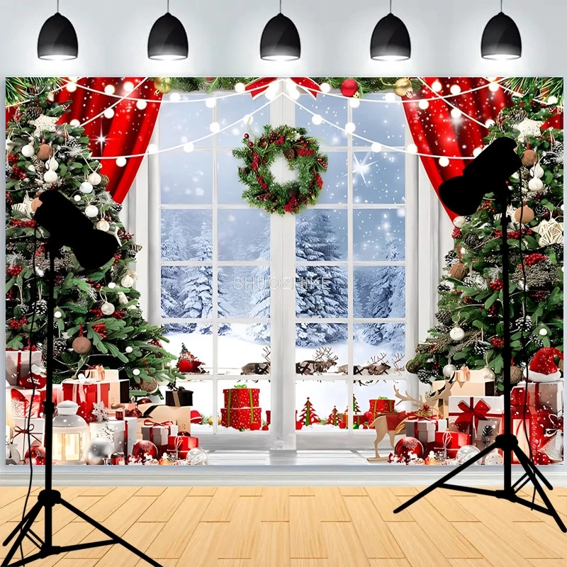 Natal Day Wreath Snowman Fotografia Backdrop, adereços família, Natal Eve, Party Decor, Sala de estar, Ano Novo fundo, DS-06