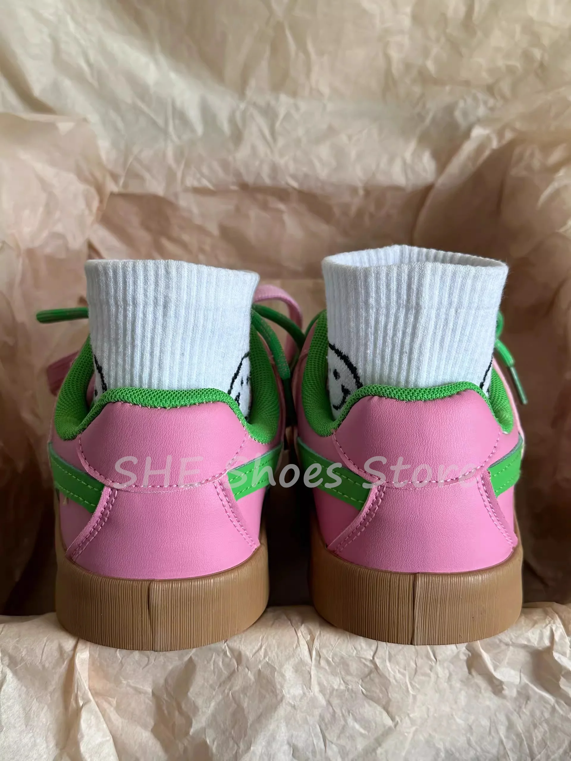 Mixed Color Butterfly Knot Sneakers for Women Round Toe Chunky Bottom Height Increasing Lace-Up Sport Shoes Ladies Leisure Shoes