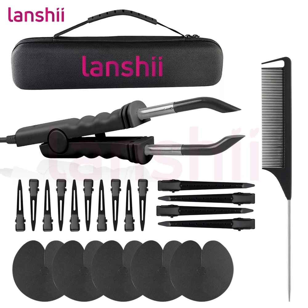 

Lanshii K-Tip Hair Extension Fusion Tool Kit – Heat Connector, 5 Heat Shields, Tail Comb & Hair Clips