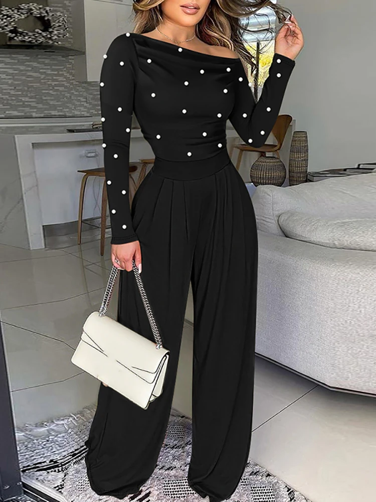 

New Spring Polka Dot Printed Casual Romper Fashion Irregular Wide Leg Playsuit Women Diagonal Collar High Waist Office Jumpsuit
