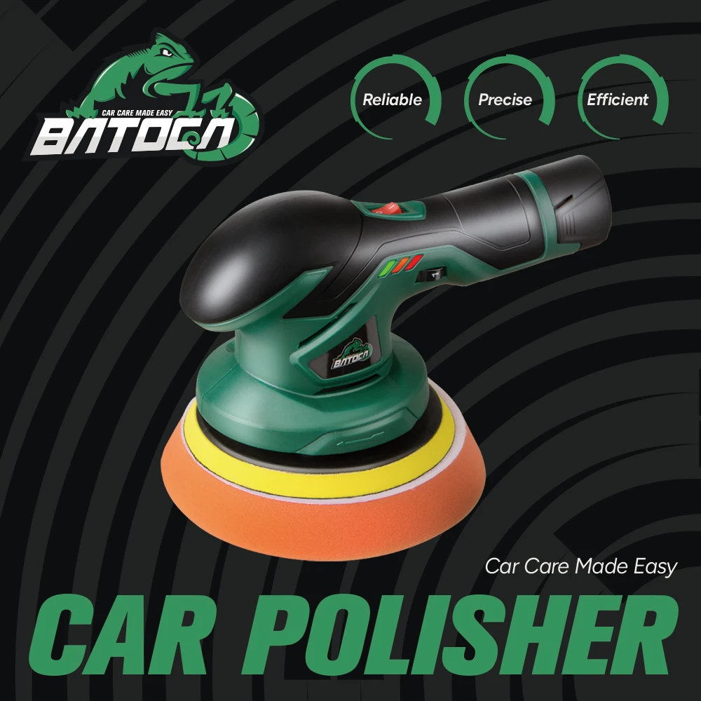 BATOCA 12V Cordless Car Polisher Brushless Dual Action DA Buffer Wireless Car Polishing Machine with 2pcs 2.0Ah Battery