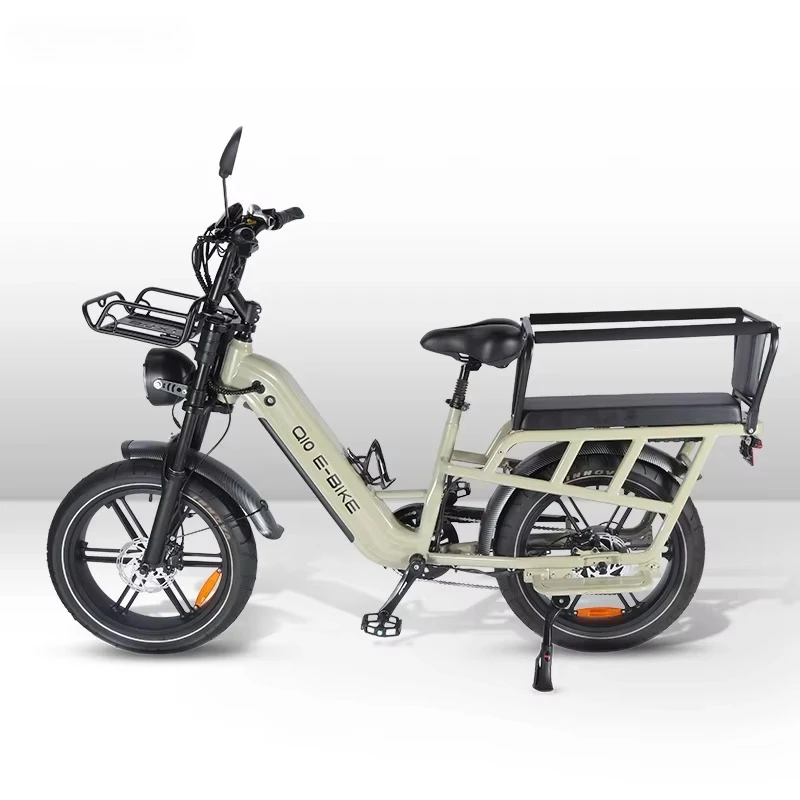 Q10 Stylisches 20-Zoll-Fat-Tire-Elektro-Lastenfahrrad 48V Hochleistungs-Nutzfahrrad für modernes urbanes Leben und Familienspaß