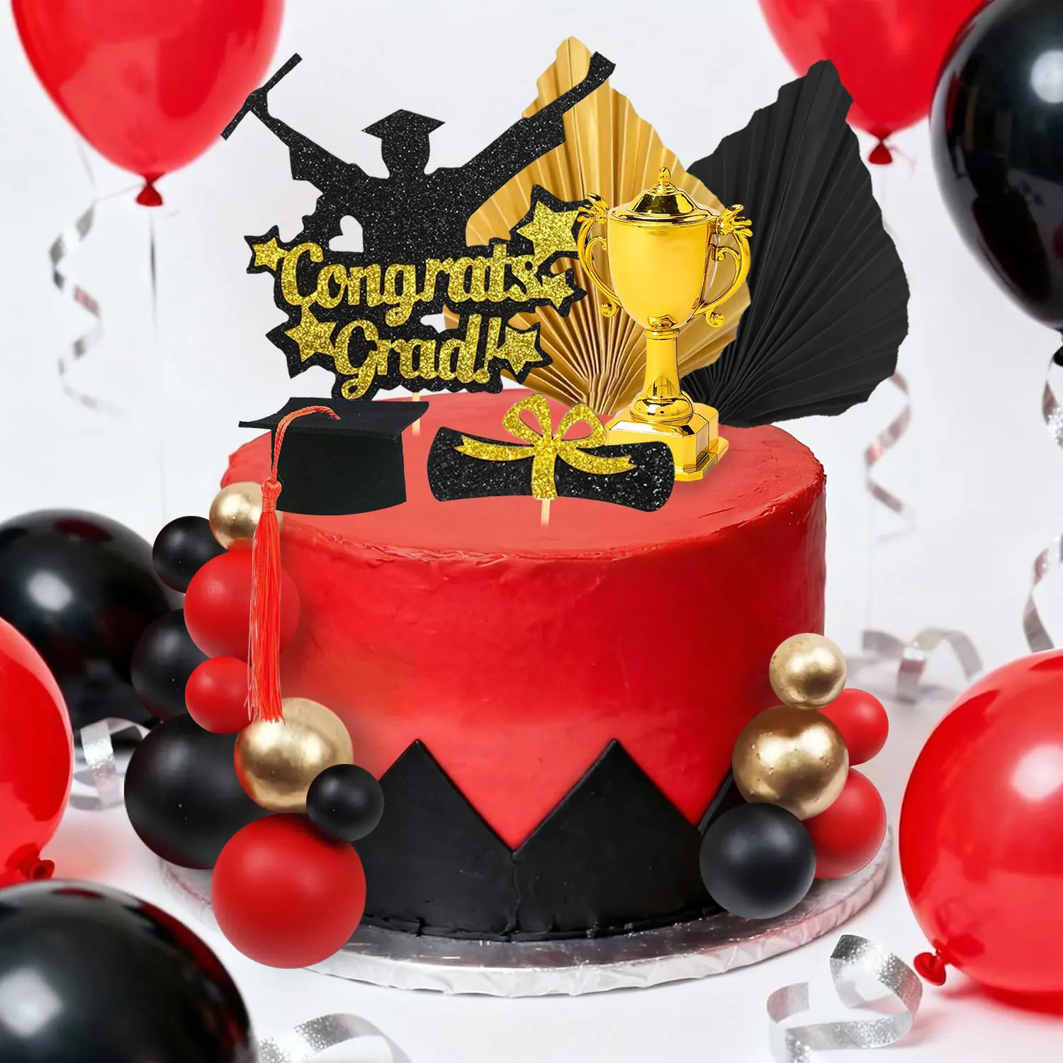 Graduate Cake Toppers Ball Cake Toppers Trophy Congrats Decoration for High School College Senior Graduation Party Supplies