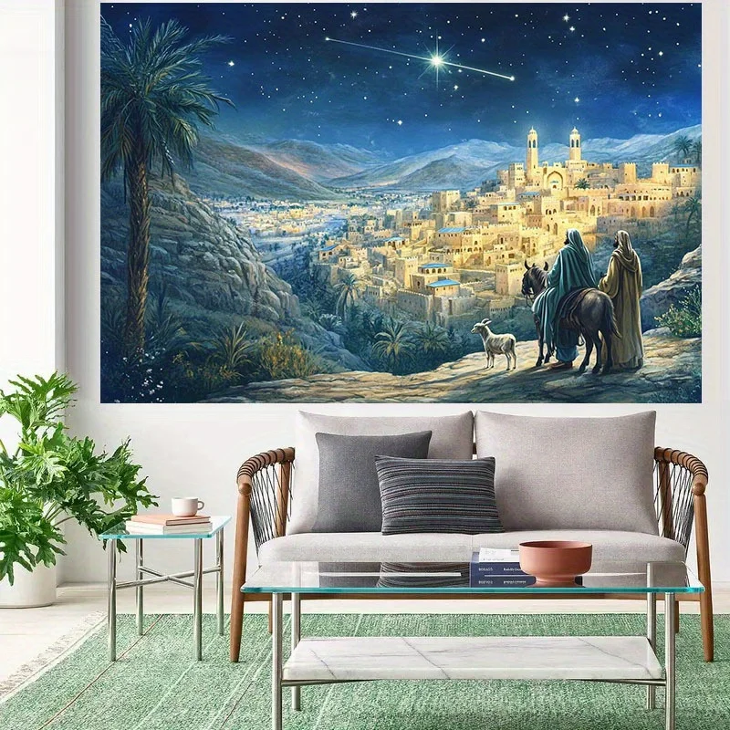 طائرة ثنائية الأبعاد قطعة واحدة معجزة عيد الميلاد: مشهد مرصع بالنجوم لبيثليهيم، يضيء زينة عطلةك! نسيج خلفية البوليستر