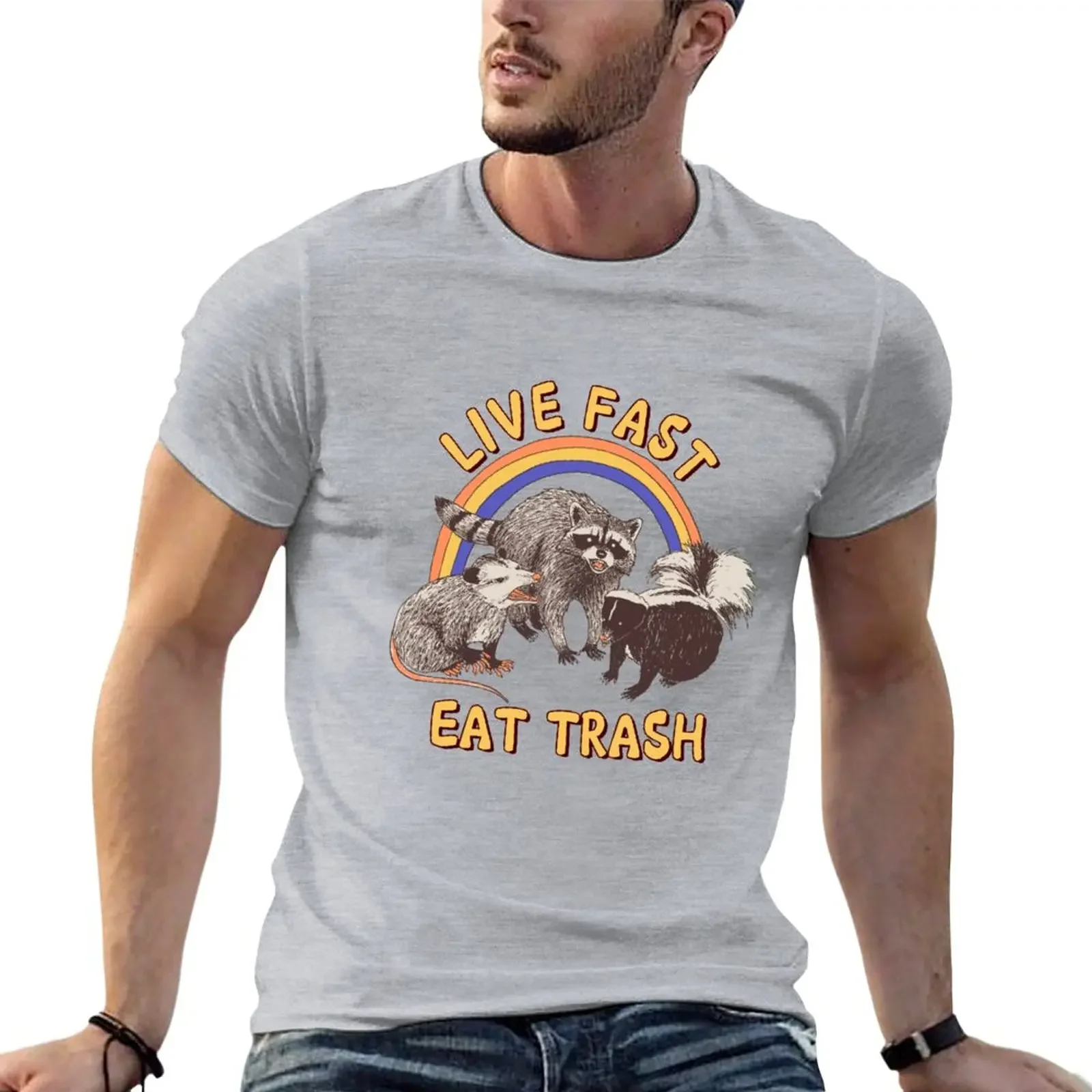 

Live Fast Eat Trash T-Shirt Short sleeve tee plus size tops animal prinfor boys mens t shirts