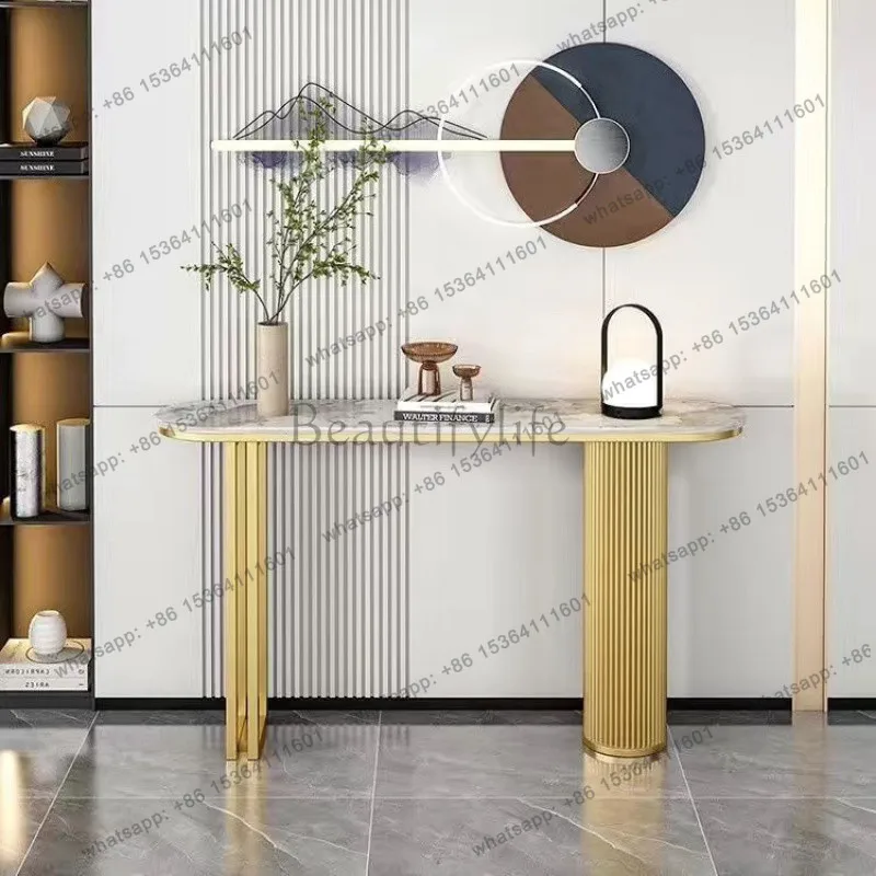 light luxury living room entrance table Extremely narrow curved entrance table against the wall Simple modern end view table