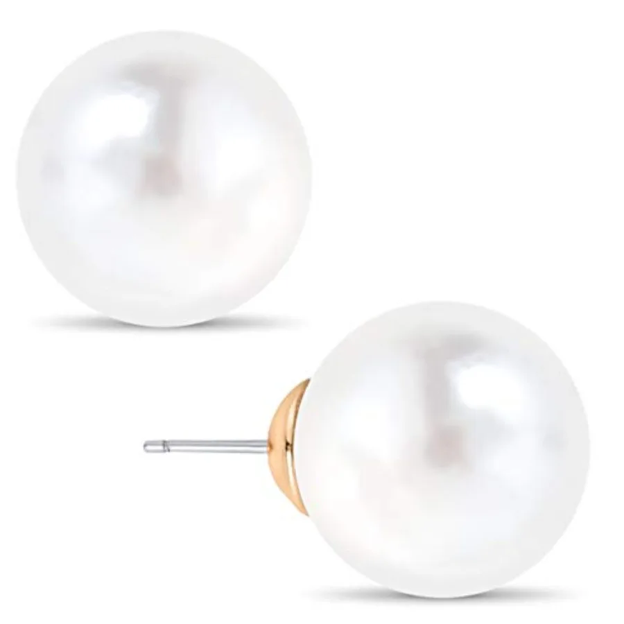 

Big Simulated Pearl Earrings for Women - Oversized Classic Faux Round Large Ear Studs, Hypoallergenic and Safe for Sensitive Ea