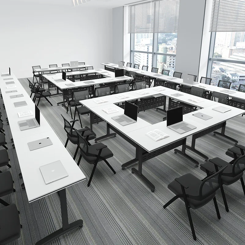 White folding training table movable splicing conference table