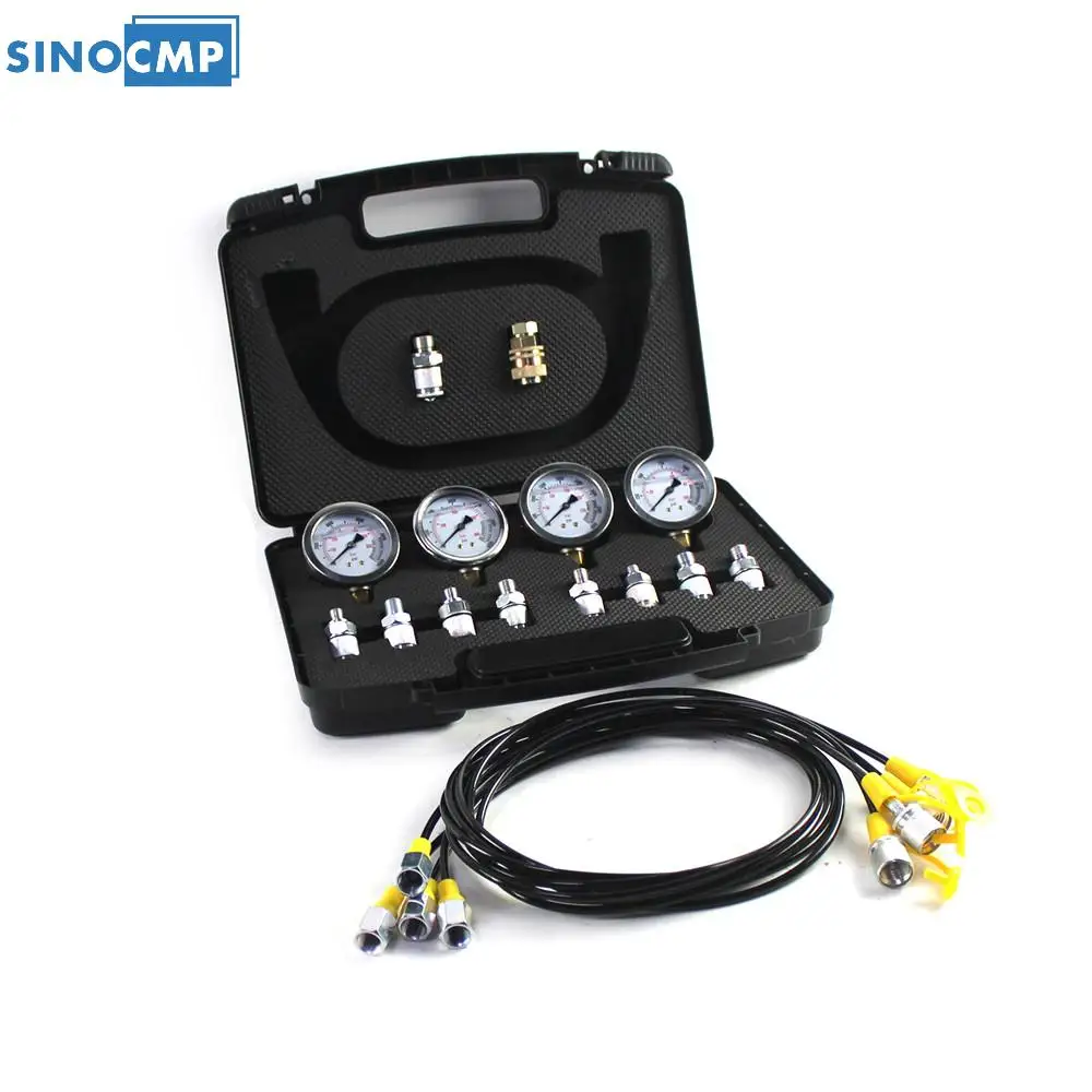 

1Set Excavator Hydraulic Pressure Gauge Test Kit With 4 Gauge 10/25/40/60Mpa Diagnostic Tool Black Plastic Box 1 Year Warranty
