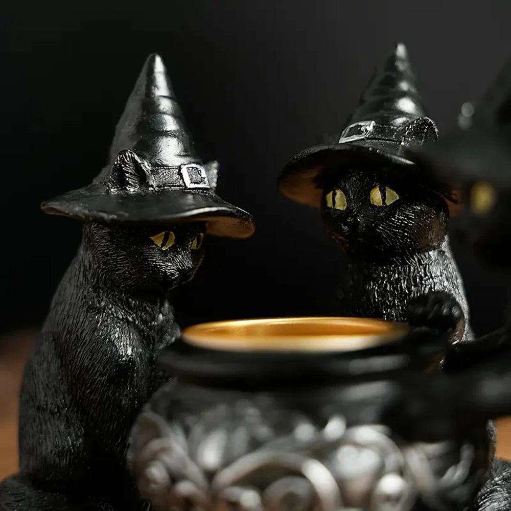 1pc Halloween Ornament Decoration Wizard Cat Sculpture Resin Decoration Resin Crafts Holiday Decoration Home Ornament