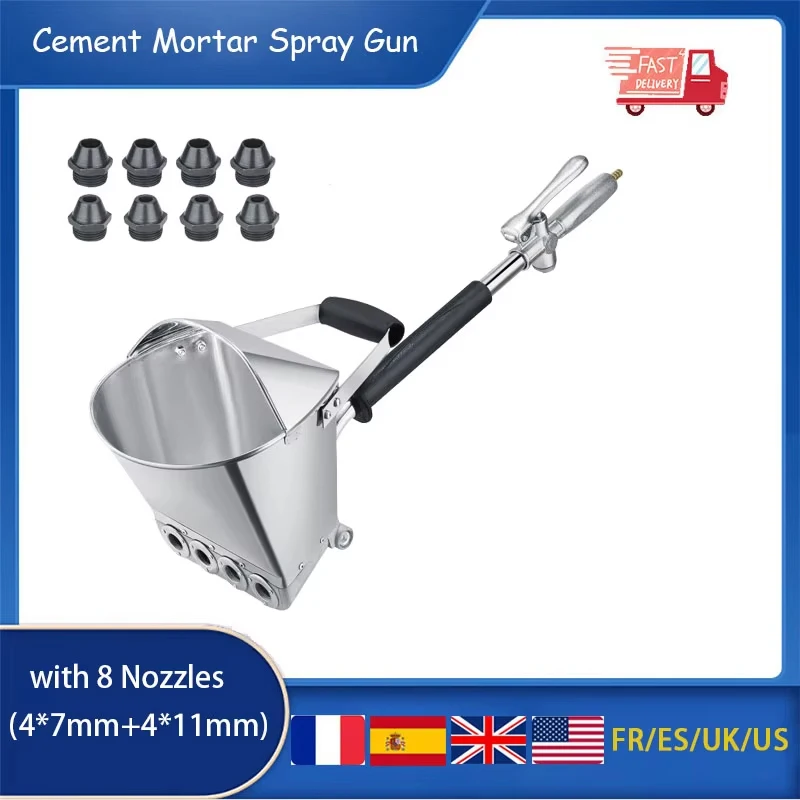 Cement Mortar Spray Gun, Hopper Plaster Cement Sprayer, Automatic Paint Spraying Machine for Walls and Ceiling with 8 Nozzles