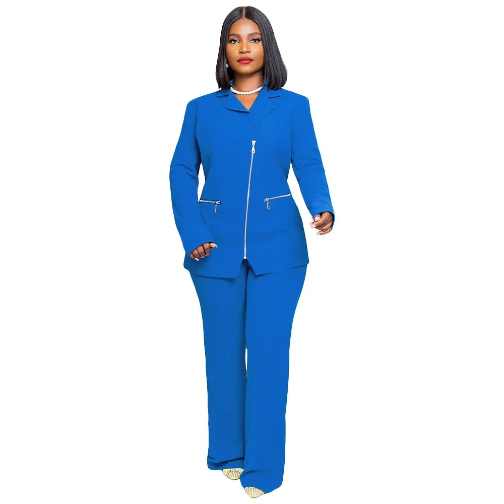 L-3XL Plus Size Women Clothing Two Piece Sets African 2024 Fall Winter Long Sleeve Bussines Coat and Pant Suits Dropshipping