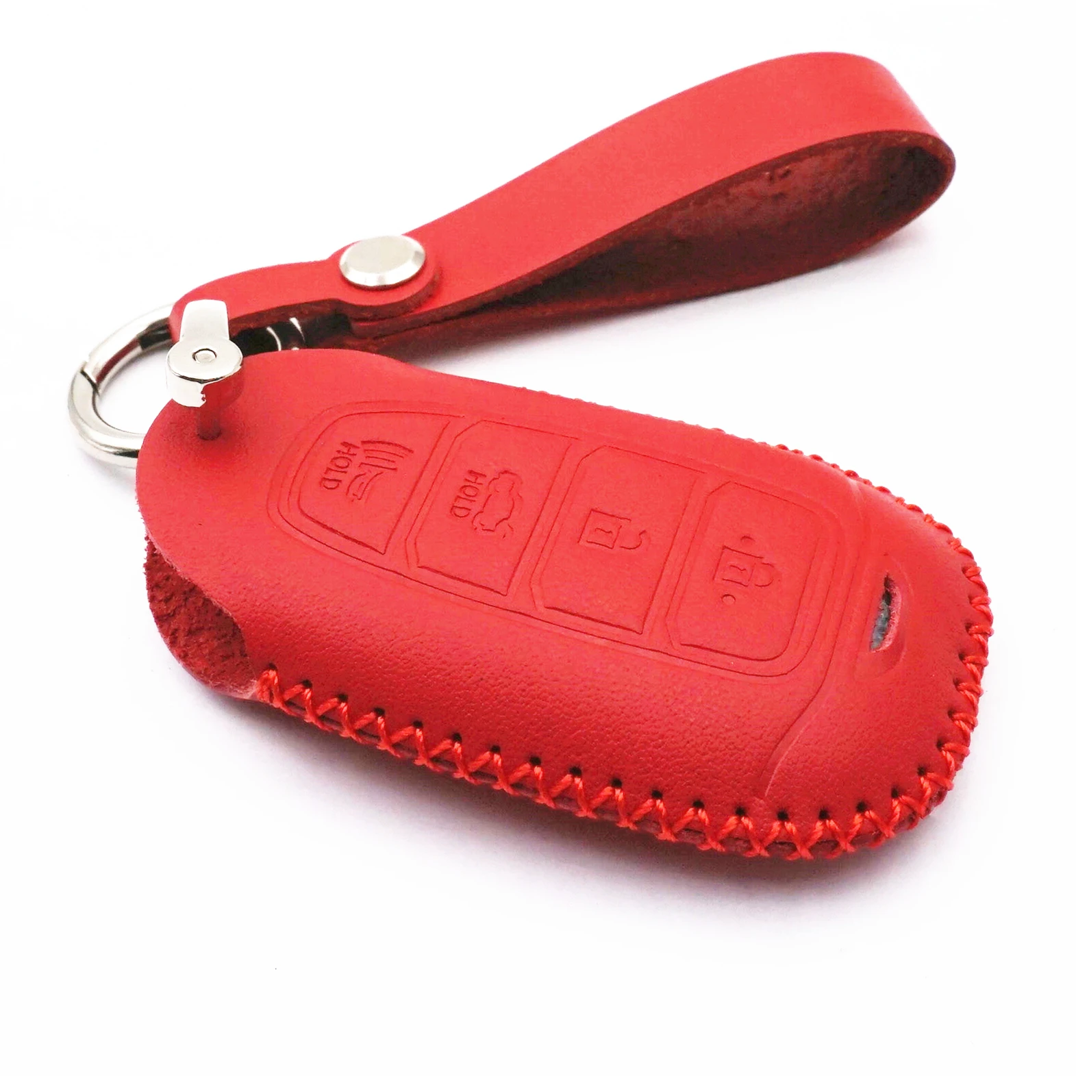 WFMJ красная кожа для Hyundai Kona Azera greatig 2017-2020 Hyundai Palisade Smart, 4 кнопки, ФОБ-брелок (красный стежок)