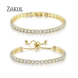 ZAKOL New Korean Style  Gold Plated Inlaid Zircon Adjustable Bracelet Set For Women Luxury Elegant Brilliant Wedding Jewelry