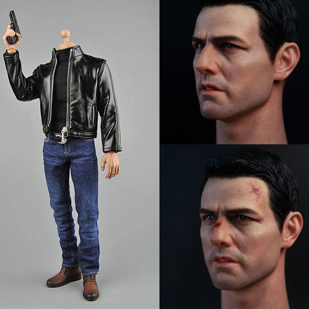 Cen-M07 1/6 Jacket TG003 Tom Cruise Head Sculpt Agent Leather Coat Jacket Jeans Sweater Shoes Fit 12