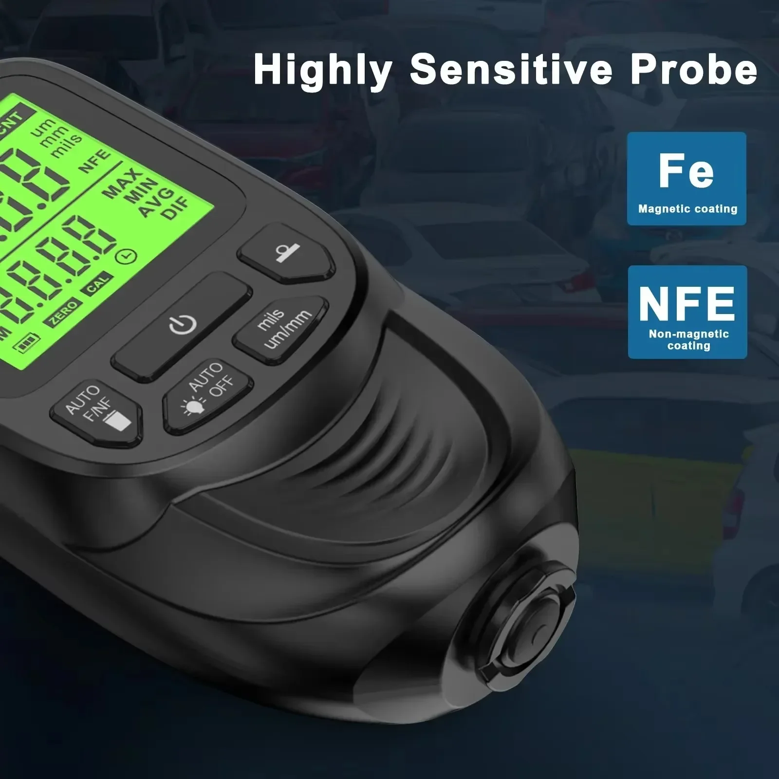 0-2000UM Digital Coating Tester Meter Resolution 1um FE/NFE Paint Measuring Meter Automotive Paint Meter Universal Coating Test