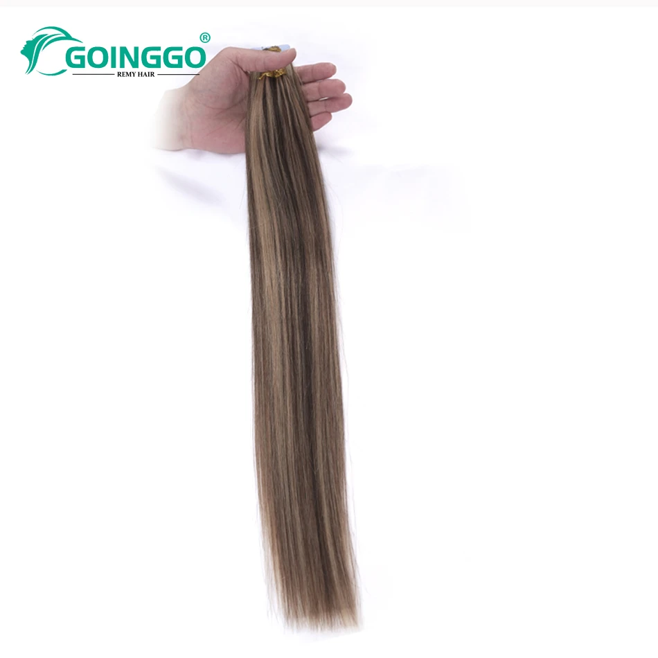 4/27 Straight Tape In Human Hair Extensions Highlight Ombre Chocolate Brown To Caramel Blonde Natural Look Skin Weft For Salon