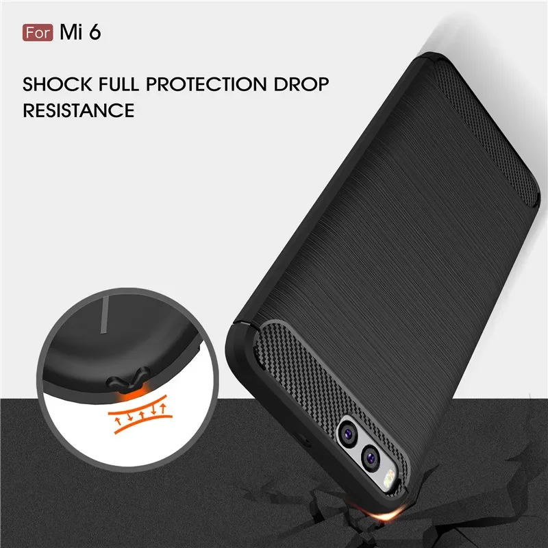 Slim Armor For Xiaomi MI6 Phone Case Silicone Soft Carbon Fiber Phone full Cases Cover for Xiaomi MI 6 Case Capa Coque Shell