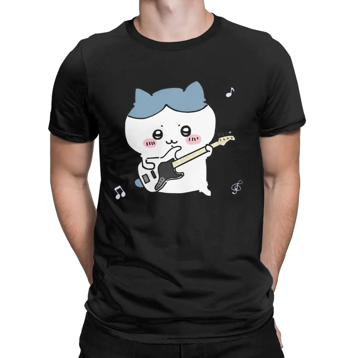 Official Cute Chiikawa Playing Guitar T-Shirts Men Funny Cotton Tee Shirt Crewneck Short Sleeve T Shirts Gift Idea merchandise