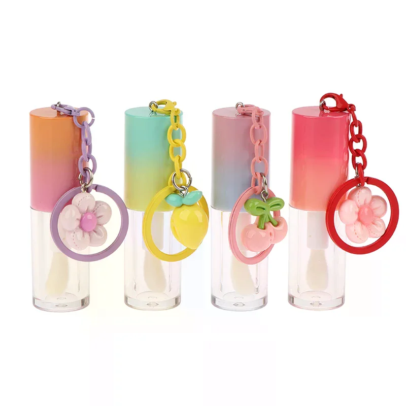 키체인이 있는 립 글레이즈 병 그라데이션 빈 립스틱 글로스 튜브 리필 가능한 액체 용기 병 립글로스 샘플 병