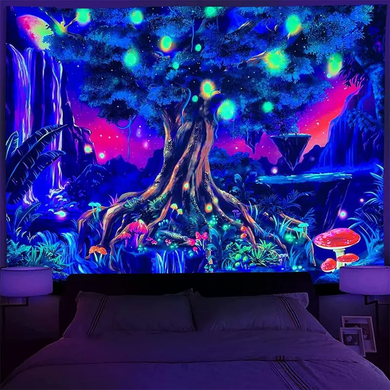 VIKAMA Fluorescent Illusion Tree of Life Couple Kissing Tapestry Atmosphere Wall Hanging Bedroom Esports Room Decoration