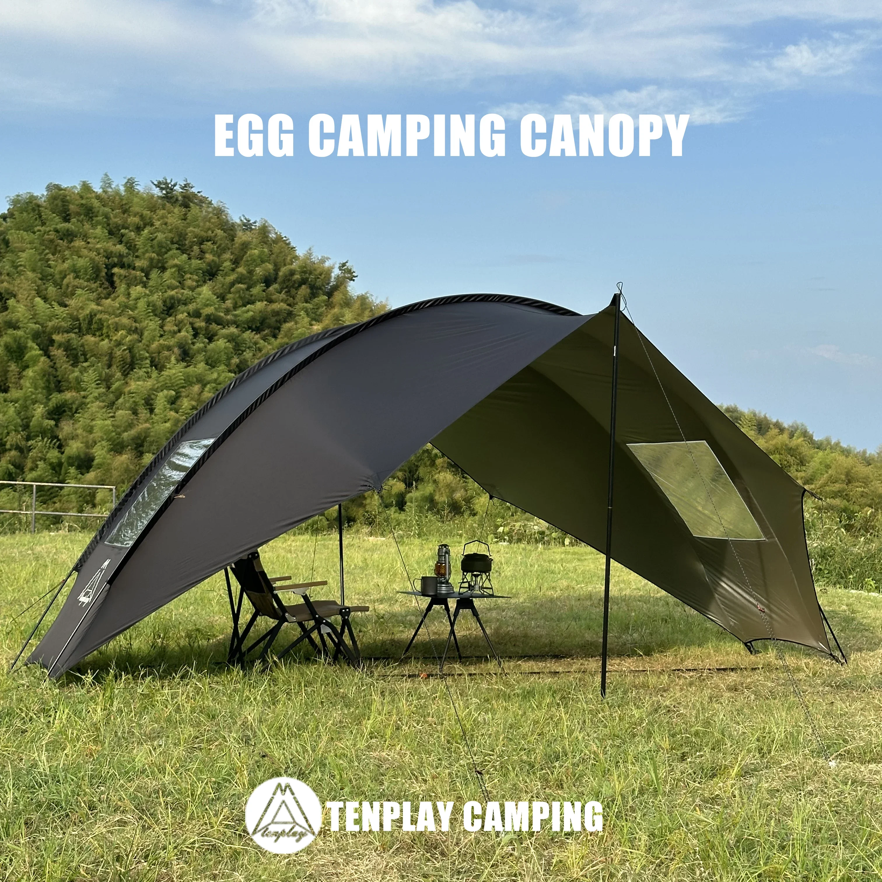 

TENPLAY 5-8 Person Quick Setup Egg - Shaped Canopy with Black Coated Silver Layer, Waterproof & UV Protection. For CAMPING