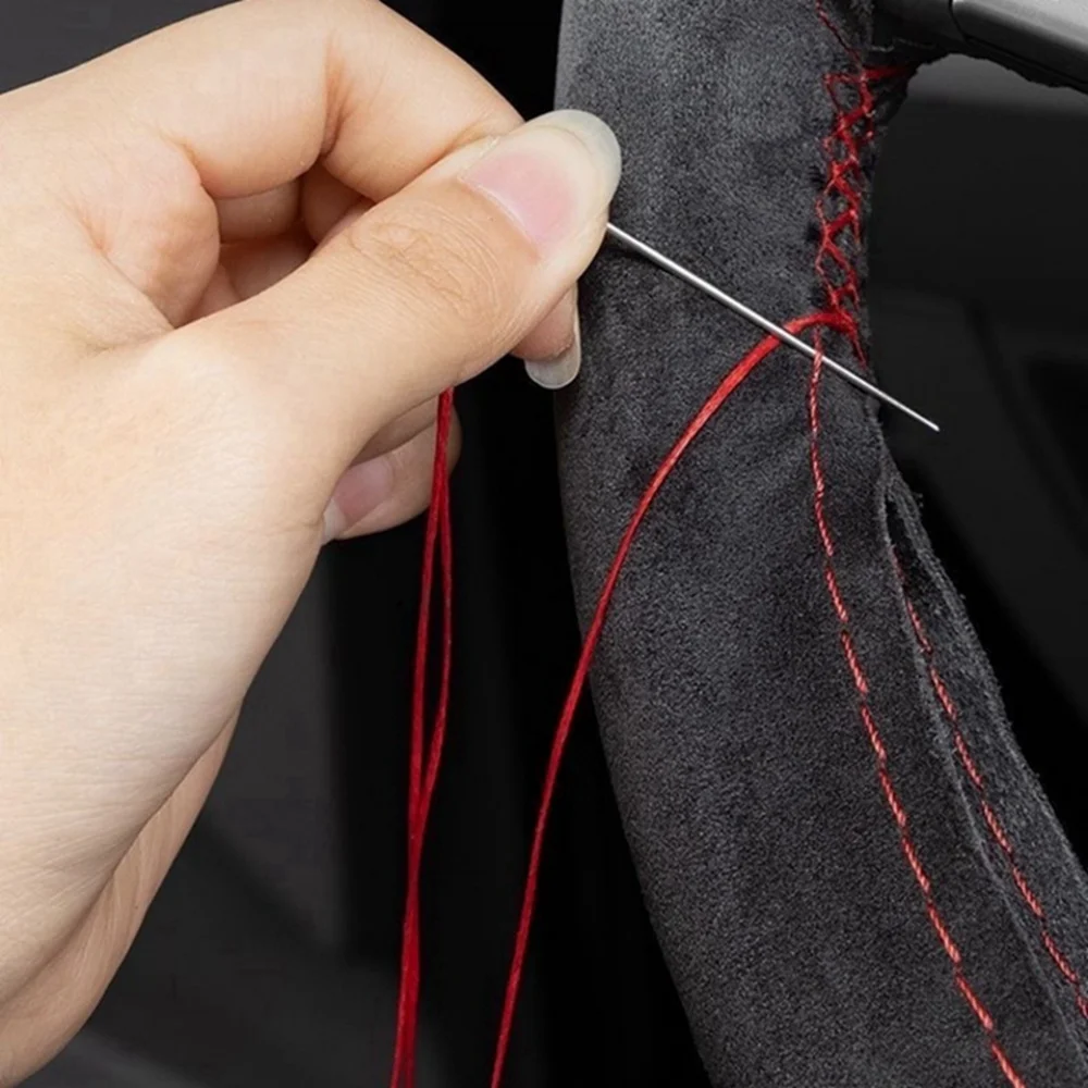 Hand Sewing Steering Wheel Cover Soft Suede Leather Sweat-Absorbent Breathable Car Steering Wheel Cover Car Accessories 36-38CM