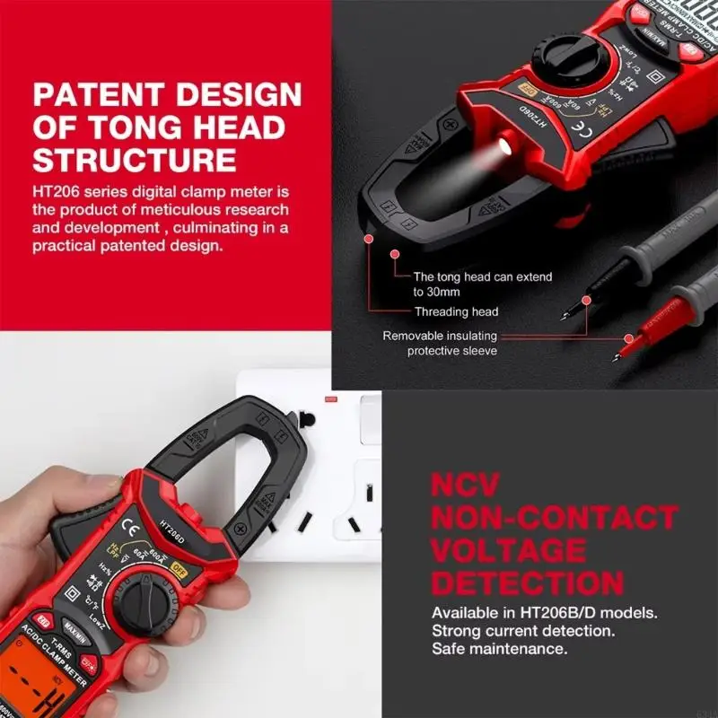 HT206D Digital Clamp Meter Tester لاختبار وصيانة الدوائر الفعالة 634A