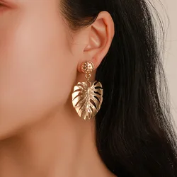 New Fashion Hollow Leaf Drop Earrings For Women Trendy Jewelry Dangle Ear Rings Gold Color Cute Girl's Accessories