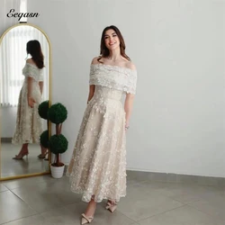 Luxury Champagne Evening Dresses Strapless Long Sleeves Formal Occasion Dress for Woman Saudi Dubai Wed Party Gowns Customized