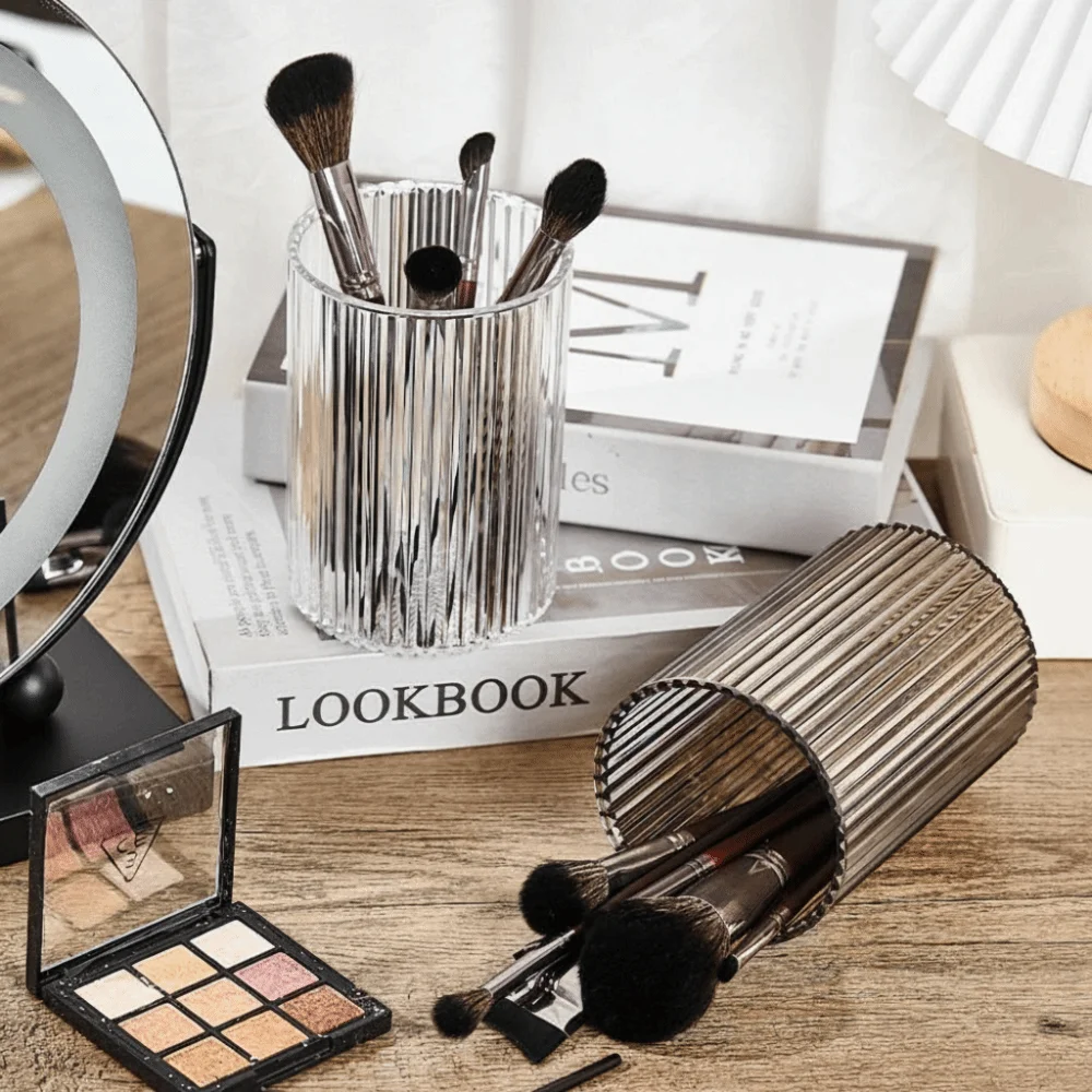 

New Vintage Striped Make Up Cup Acrylic Pure Color Cosmetic Holder Desk Pen Pencil Holder for Brushes