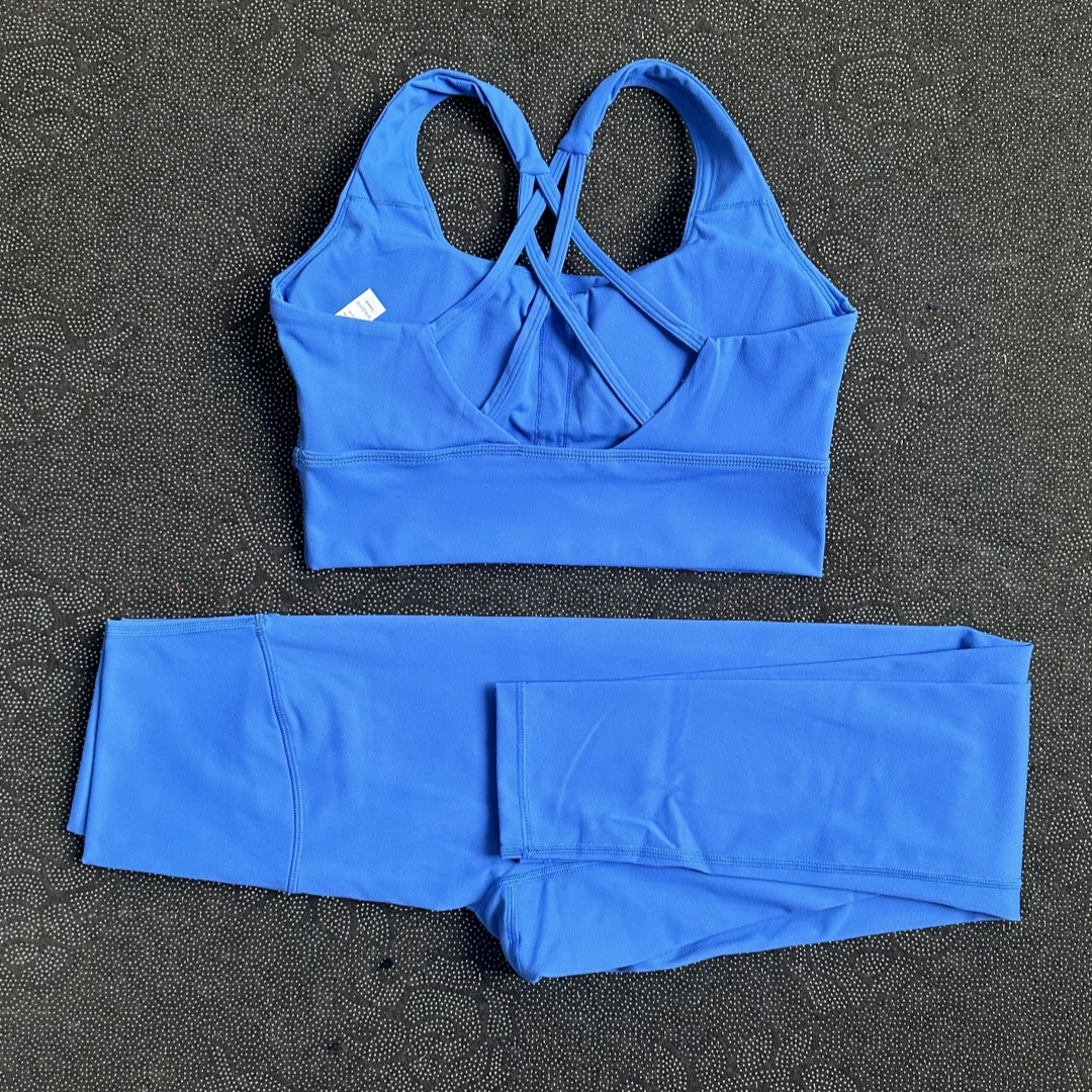 Solid Color Gym Yoga legging Set Soft Tight Women High Strength Fitness Bra With Sports Pant sportswear Proof of Squatting Proof image 3