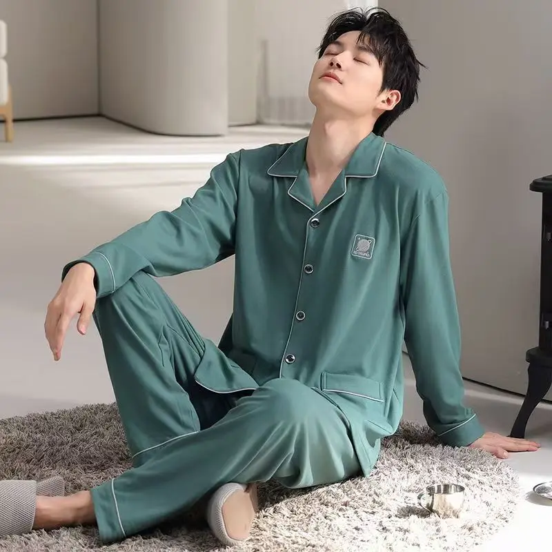 

Повседневные пижамы для мужчин, осень и зима 2025, новый универсальный молодежный стильный осенне-зимний комплект с длинными рукавами, домашняя одежда