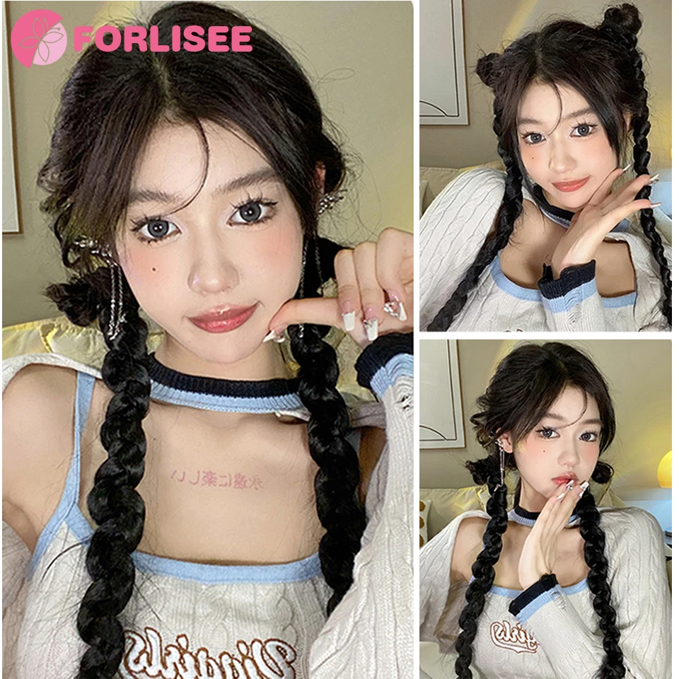 Synthetic Twisted Braid Boxing Braid Wig Spicy Girl Fried Dough Twists Braid Fake Ponytail Dirty Braid Wig Pigtail Long Braid